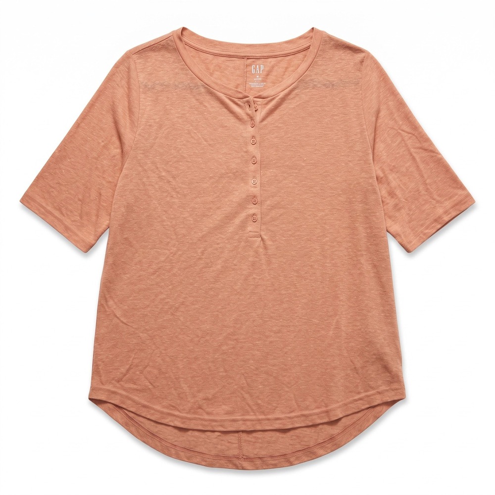 GAP M Womens Coral Pink Short Sleeve Henley Top Shirt Casual Minimalist Boho